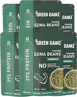 Green Gainz Roasted Edma Beans (Edamame) Masala Flavour (pack of 6-100gm each) |100% Veg High Protein Snack | No Added Sugar | Non-GMO | Rich in Fiber | No Gluten