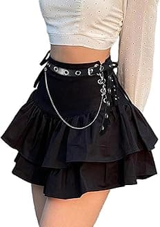 Womens Ruffle Tie Close Skirts Black Mini Skirt High Waist Goth Punk Skirt Girls Pleated Skirt Summer