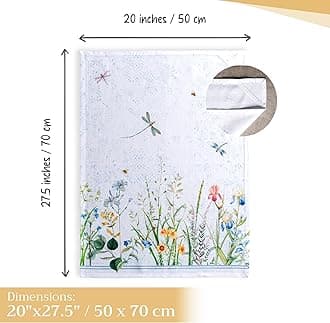 Maison d' Hermine Kitchen Towels Set of 3 100% Cotton 27.50" x 20" Reusable Cloth Tea Dish Towels Absorbent with Hanging Loop for Kitchen, Home, Dining, Cocktail Parties Spring/Summer (Fleurs De Mai)
