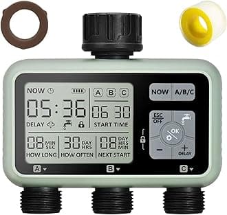 3 Outlet Sprinkler Timer Brass, Programmable Garden Hose Timer with Rain Delay, Manual& Automatic Watering System, Waterproof Digital Irrigation Controller Watering Evenly for 3 Separate Water Zones