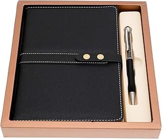 Hardcover Notebook Set - Thick Classic Ruled Premium Paper Notebook with Pen Loop and Pen, A5 192 Pages, Soft Faux Leather Hardcover Cover with Buckle(Black)