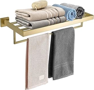 Bathroom Towel Rack Brushed Gold Towel Shelf with Towel Bar Stainless Steel Wall Mounted Towel Holder Towel Rail