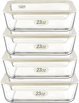 Urban Green Glass Food Container Set with Glass Lid, 4 Pack, Food Storage Containers Set, Airtight, LeakProof, 100% Plastic Free, Meal Prep Containers (White Color)