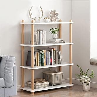 4-Tier Wooden Shelf Bookcase - Modern Open Bookshelf, Free Standing Storage Rack, Multifunctional Display Stand for Home and Office, White, Rectangle