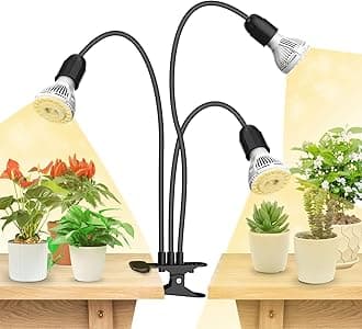 SANSI - LED Grow Lights for Indoor Plants, 450W Full Spectrum 3 Heads with Ceramic Technology, 30W Power Clip High PPFD with Optical Lens, Bulb Replacement