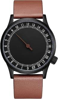 JIANDUN Swiss Movement Men's One Hand 24 Hour Watch Single Hand Black Case with Italian Leather Strap