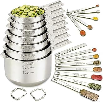 Measuring Cups and Spoons Set, 7 Stainless Steel Nesting Measuring Cups & 7 Spoons, 5 Mini Measuring Spoons &1 Leveler, Kitchen Gadgets for Cooking & Baking, Square