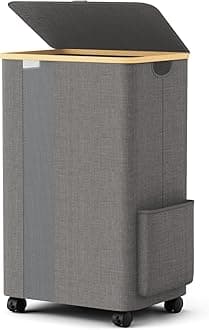BlissTotes Laundry Basket Laundry Hamper with Lid, Collapsible Slim Laundry Hampers, Laundry Bin, Clothes Hamper Basket with Internal Support & Wheels & Handles for Bathroom, Bedroom (75L, Khaki)