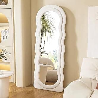 Full Length Mirror Floor Mirror 63"x24", Irregular Wall Mirror Wavy Full Body Mirror for Bedroom Living Room, Hanging or Leaning Against Wall, Beige