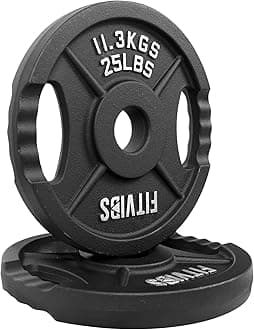 Fitvids Olympic 2" Cast Iron Plate Weight Plates for Strength Training and Weightlifting, 2 Hole Style, 25 lb Pair