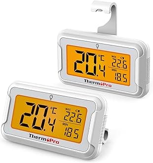 TP110 Fridge Thermometer with Large Backlit LCD Display, Waterproof Freezer Thermometer with Max/Min Record, Easy Battery Replacement, High Accuracy Refrigerator Monitor for Kitchen, 2Pack