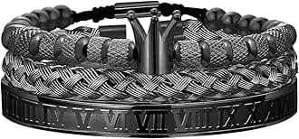 WFYOU3PCS Stainless Steel Bracelets for Men Gold Roman Numeral Bangle Bracelet Twisted Cable Bracelet Adjustable Cuff Bracelet Mens Luxury Jewelry Bracelets Gifts