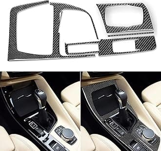 Real 3K Black Carbon Fiber Car Center Console Automatic Gear Shifter Transmission Control Panel Sticker Set Auto Interior Accessories Compatible with BMW X1 F48 F49 2016-2022/X2 F39 2018-2022