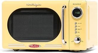 NostalgiaNRMO7YW6A Retro Compact Countertop Microwave Oven, 0.7 Cu. Ft. 700-Watts with LED Digital Display, Child Lock, Easy Clean Interior, Yellow