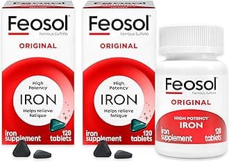 Feosol Original Iron Supplement Tablets, Non-heme, 65mg Iron per Pill, 1 Per Day, 8 Month Supply, for Energy and Immune System Support (120 ct Pack of 2)