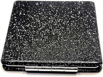 Black Compact Makeup Mirror for Men and Women, 1x/2x Magnifying Foldable Cosmetic Mirror, Portable Double-Sided Travel Mirror for Beauty, Elegant Vanity Mirror for Pocket Purse Clutch