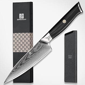 Utility Knife,5.5inch Damascus knife,67-Layer High Carbon Stainless Steel Kitchen Knife,Professiona Sharp Cutting Knives with Black Ergonomic G10 Handle,Gift Box for Home and Kitchen Birthday Gift