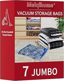 MEIQIHOME Vacuum Storage Bags, Space Saver Sealer Bags,Vacuum seal bags for clothing, Pillows, Comforters, Blankets, Bedding,Travel,7 Jumbo