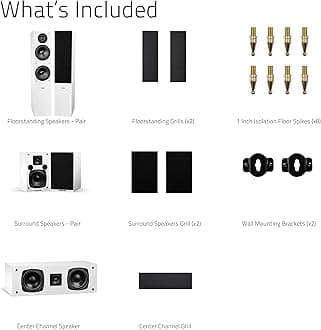 Fluance Elite High Definition Surround Sound Home Theater 5.0 Channel Speaker System including Floorstanding Towers, Center Channel and Rear Surround Speakers - White (SXHTBWH)