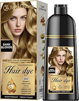 Hair Dye Shampoo 3-in-1, Dark Blonde Semi-Permanent Gray Hair Coverage, Color Depositing Shampoo for Women & Men, Vegan, Ammonia-Free