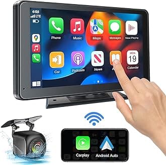 Portable Wireless with Apple CarPlay and Android Auto Screen for Car, 7" HD Touch Screen Car Stereo with Mirror Link, Bluetooth 5.2, Backup Camera, AUX,FM Transmitter for All Vehicle