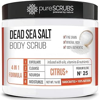 Premium Citrus Body Scrub Set - Large 16oz Dead Sea Salt Body Scrub With Infused Essential Oils & Nutrients, Includes Wooden Spoon, Loofah & Oatmeal Exfoliating Bar Soap