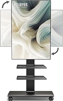 FITUEYES Rolling TV Stand for 32-75 Inch TVs - Height Adjustable Portable TV Stand on Wheels, 20 Degree Left/Right Swivel and 90 Degree Vertical and Horizontal Rotation up to 88lbs