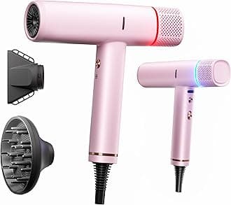 Ionic Hair Dryer with Diffuser and Concentrator, Professional Lightweight Quiet Blow Dryer, Powerful 1600 Watt Motor for Fast Drying and Straight & Wavy Hair, 3 Temps/2 Speeds, 6.56 Ft Cord, Pink