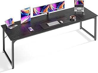 Computer Desk, 80 Inch Office Desk, Gaming Desk with Storage, Writing Desk Work Desk for Home Office, Study, Long Simple Desk, Large Legroom, Metal Frame, Black