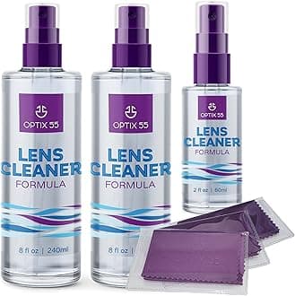 Optix 55 Lens Cleaner Spray Kit - Alcohol & Ammonia Free | (2) 8oz + (1) 2oz Eye Glasses (3) Microfiber Cloths Safe for Eyeglasses, Lenses Screens Streak-Free, Unscented (18 Fl Oz)