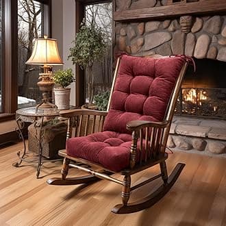 Lokex Rocking Chair Cushion Only,Tufted Non-Slip Comfortable Rocking Chair Cushions Indoor with Ties,Striped Rocking Chair Pads (Burgundy-S2064-10, 21x17/17x17)