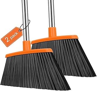 NACENA Heavy Duty Broom, 55 Inch Long Handle Outdoor Large Angle Brooms, Commercial Broom for Sweeping Indoor, for Home Garage Kitchen Office Courtyard Lobby Patio Lawn Concrete, 2 Pack (Grey&Orange)