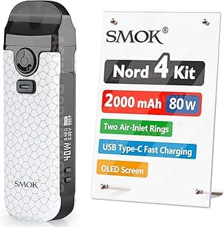 Official SMOK Nord 4 E Cigarette Vape Starter Kit, 80W 2000mAh, 2ml Airflow Control Vaping, OLED Display, USB Type-C Fast Charging, RPM Mesh 0.4ohm coil preinstalled, No Nicotine, White Armor
