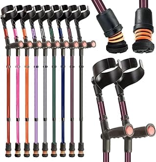 Flexyfoot Shock Absorbing Soft Grip Double Adjustable Crutches - Pair - BlackBerry - Improve Safety, Improve Grip, Reduce Shocks & Jarring