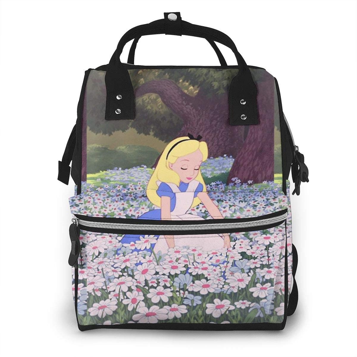 Alice in Wonderland Mummy Backpack,Diaper Bag Multi-Function Waterproof Travel Backpack,Nursing Bag,Nappy Bags for Baby Care, Large Capacity,Stylish and Durable