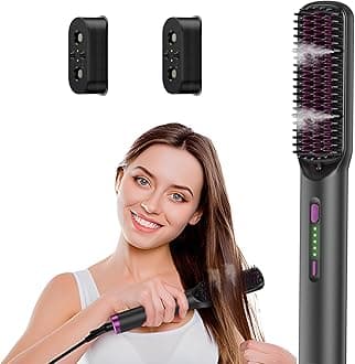 Steam Hair Straightener Brush, Electric Portable steam Straightener Brush Ionic Straightening Hot Comb with 2 Essential Oils