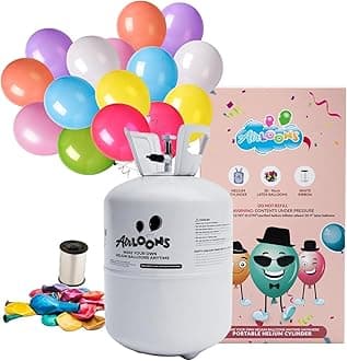 Airloons 9.5in Standard Helium Balloon Kit - Disposable Portable Helium Tank for Balloons at Home - Includes Helium Tank, 30 Latex Balloons, Curling Ribbon