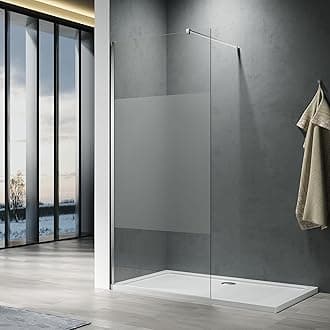 ELEGANT Walk in Shower Enclosure 8mm Half Frosted Easy Clean Safety Glass Shower Cubicles Wet Room Shower Screen Bath Screen 700mm