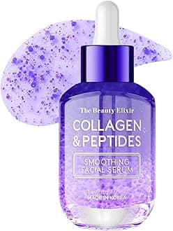 Collagen Peptides Anti Aging Facial Serum - Wrinkle Reduction Firming Hydrating Nourishing & Lightweight - All Skin Types, Vegan, Cruelty Free Korean Skincare - 1.69 fl. Oz