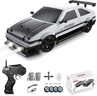 RC Drift Car 2.4GHz 1:16 Scale 4WD High Speed Remote Control Cars Vehicle with LED Lights Two Batteries and Drifting Tires Racing Sport Toy Cars for Adults Boys Girls Kids