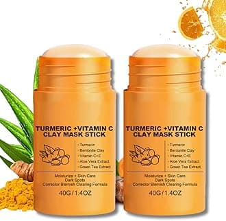 2 PCS Turmeric Clay Mask For Pores, Vitamin C Turmeric Face Mask Stick With Silicone, Facial Mask Mud Stick Blackhead Remover, Reduce Acne Dark Spots, Oil Control & Acne Relief for All Skin Types