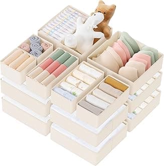 Criusia Drawer Organizer Clothes, 21 Pack Dresser Organizer for Baby Clothes, Underwear, Sock - Foldable Closet Organization and Storage Dividers Bins for Nursery, Bedroom (Beige)