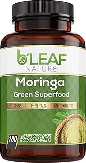 B'LEAF NATUREOrganic Moringa Pure Capsules 1000mg, 180 Count – Moringa Capsules with Organic Olefeira Powder for Immune Support, Energy & Balance – Vegan, Non-GMO Supplements for Daily Wellness