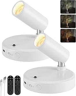 - EZVALO Spot Lights Indoor, 5500mAh Rechargeable Picture Lights with Remote,Wireless Mini Art Accent Spot Lights with Timer＆Dimmable, 3CCT, Uplights Indoor for Plants, Display, Artwork (2Pack-White)