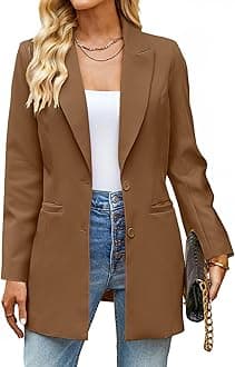 luvamia2024 Blazers for Women Business Casual Long Blazer Jackets Dressy Work Professional Office Outfits Lapel Pockets