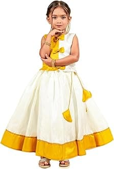 Red & Gold Baby girls Traditional Ethnic Kerala Kasavu Style Banarasi Silk Lehenga Choli Set