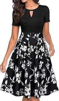 YATHONWomen's Vintage Floral Flared A-Line Swing Casual Party Dresses with Pockets