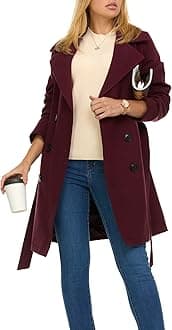 Steve MaddenTrench Coat for Women – Double-Breasted Long Winter Faux Wool Coat