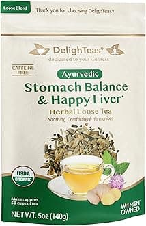 Stomach & Liver Tea | Ayurvedic Herbal Blend for Digestion | Organic Milk Thistle, Fennel, Ginger, Peppermint & Licorice | Vegan, Caffeine-Free, Sugar-Free | Loose Leaf, 50 Servings, 5oz
