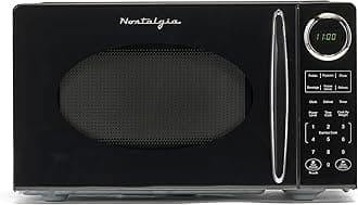 NostalgiaModern Retro Countertop Microwave Oven - 900-Watt - 0.9 cu ft - 12 Pre-Programmed Cooking Settings - Digital Clock - Kitchen Appliances - Black